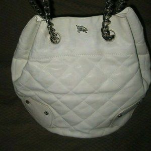 ❤️BURBERRY PRORSUM White Quilted Leather Bucket Tote Bag Chain Purse $2200